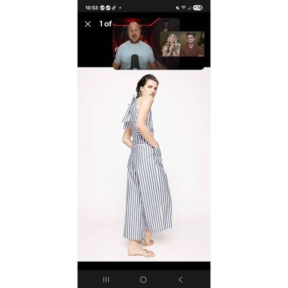 NWT J. Crew Jumpsuit Women's 16 Blue White Striped Halter Wide Leg Cotton Bow - Picture 3 of 7